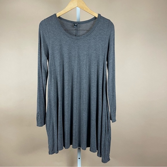 Windsor Womens Large Buttery Charcoal Grey Flowy Dress Pockets A Line Lagenlook - Picture 2 of 7